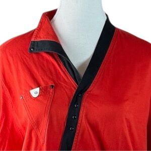Jamie Sadock Vintage 90s Golf Shirt Snap Front Red Black Cotton Women M Retro